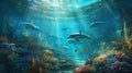 Dolphin Delight: Ultra HD Underwater Scene with Energetic Play and Colorful Backdrop