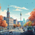 Whimsical Berlin cityscape with iconic landmarks