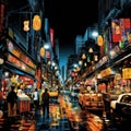 Vibrant Night Scene of Bangkok& x27;s Lively Streets