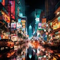Vibrant Night Scene of Bangkok's Lively Streets