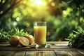 A Refreshing Sip of Summer Photorealistic Generative AI Image of Chilled Orange Juice on a Rustic Wooden Table Royalty Free Stock Photo