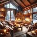 Winter Retreat - Cozy Cabin Interior in a Snowy Wonderland Royalty Free Stock Photo