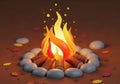 Cozy campfire with glowing flames and scattered embers Royalty Free Stock Photo