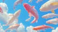 Surreal Skyward River Fish Leaping from Clouds