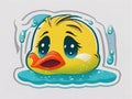 Emotional Ducks: Crying, Happy, and Cute Cartoon Stickers in Vector Style with White Background