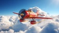 Vivid Red Propeller Plane Soaring through the Cartoon Sky Royalty Free Stock Photo