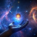 Experience the Wonder of an Atom in Your Palm, Amidst the Vastness of Space and Galaxies Royalty Free Stock Photo