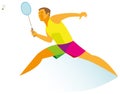 Experienced athlete - a badminton player confidently beats the f