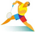 Experienced athlete is a badminton player is preparing to repel