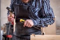 Experienced carpenter work with wooden Royalty Free Stock Photo