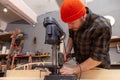 Experienced carpenter work in workshop Royalty Free Stock Photo