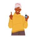 Experienced Elderly Woman Confidently Holds A Glucometer. Aged Black Female Character Displaying Finger Up Gesture