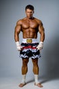An experienced fighter kickboxer ready for a fight. Royalty Free Stock Photo