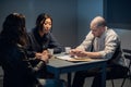 An experienced investigator and a female police officer interrogate the suspect