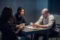 An experienced investigator and a female police officer interrogate the suspect Royalty Free Stock Photo