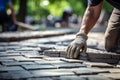 Experienced Professional paver worker street. Generate Ai