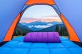Experiencing the dawn or dusk view of the Smoky Mountains from inside a tent while camping. Royalty Free Stock Photo