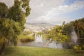 Experiencing Madeira Funchal city park and its fountain in Portugal, an paradise island in the middle of Atlantic ocean Royalty Free Stock Photo