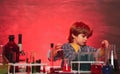 Experiment. Back to school - education concet. Chemistry science. Biology experiments with microscope. Junior year Royalty Free Stock Photo