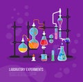 Experiment chemistry glassware flask with tubes. Bottle with liquid for laboratory or lab chemical experiment at school Royalty Free Stock Photo