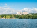 Experiment  flat houses of Chomutov city above popular alum mine lake Royalty Free Stock Photo