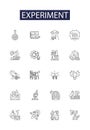 Experiment line vector icons and signs. Test, Assay, Tryout, Exercise, Trial, Analysis, Exploration, Prove outline