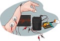 An experiment in recording electrical impulses or EMGs electromyograms of muscles vector illustration