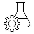 Experiment research thin line icon. Lab flask and gear vector illustration isolated on white. Cog wheel and test tube Royalty Free Stock Photo