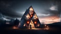 Experimental architecture design, creative, visualization with evening illumination, neural network generated art
