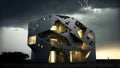 Experimental architecture design, creative, visualization with evening illumination, neural network generated art