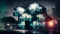 Experimental architecture design, creative, visualization with evening illumination, neural network generated art