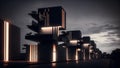 Experimental architecture design, creative, visualization with evening illumination, neural network generated art