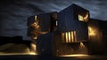 Experimental architecture design, creative, visualization with evening illumination, neural network generated art