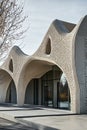 Experimental 3D printed cultural center with complex geometric architectural elements