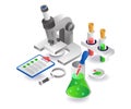 Experimental laboratory data analysis in flat isometric illustration design