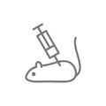 Experimental mouse, rat with syringe line icon. Royalty Free Stock Photo