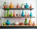 Experimental Pottery Shelf With Colorful Objects - 3d Render
