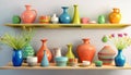 Experimental Pottery Shelf With Colorful Objects - 3d Render