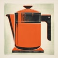 Vibrant Orange Coffee Pot Print With Unique Black And White Designs