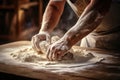 Expert Baker Carefully Kneading Dough for Perfectly Freshly Baked Bread to Delight Customers in the Bakery