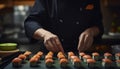 Expert chef prepares fresh seafood for gourmet meal generated by AI Royalty Free Stock Photo