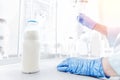 Expert control quality milk in laboratory, dairy factory industry