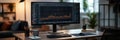 An expert is deeply focused on analyzing data displayed on a large monitor, with a tidy workspace featuring a keyboard