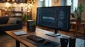 An expert is deeply focused on a computer display, working diligently with data analysis, organized workspace, and a