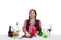 Expert female barman is making cocktail at studio Royalty Free Stock Photo