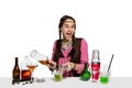 Expert female barman is making cocktail at studio Royalty Free Stock Photo