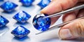 Expert Gemologist Analyzes a Pristine Blue Sapphire Using Advanced Instruments A CloseUp Look at Precision Gemological Royalty Free Stock Photo