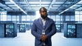 IT expert managing data center with advanced technology