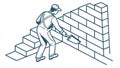 Expert Masonry: Worker Skillfully Building a Tall Brick Wall, vector design Generative AI Royalty Free Stock Photo
