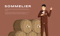 Expert sommelier flat banner vector template. Professional wine tasting, alcohol beverage degustation, winery